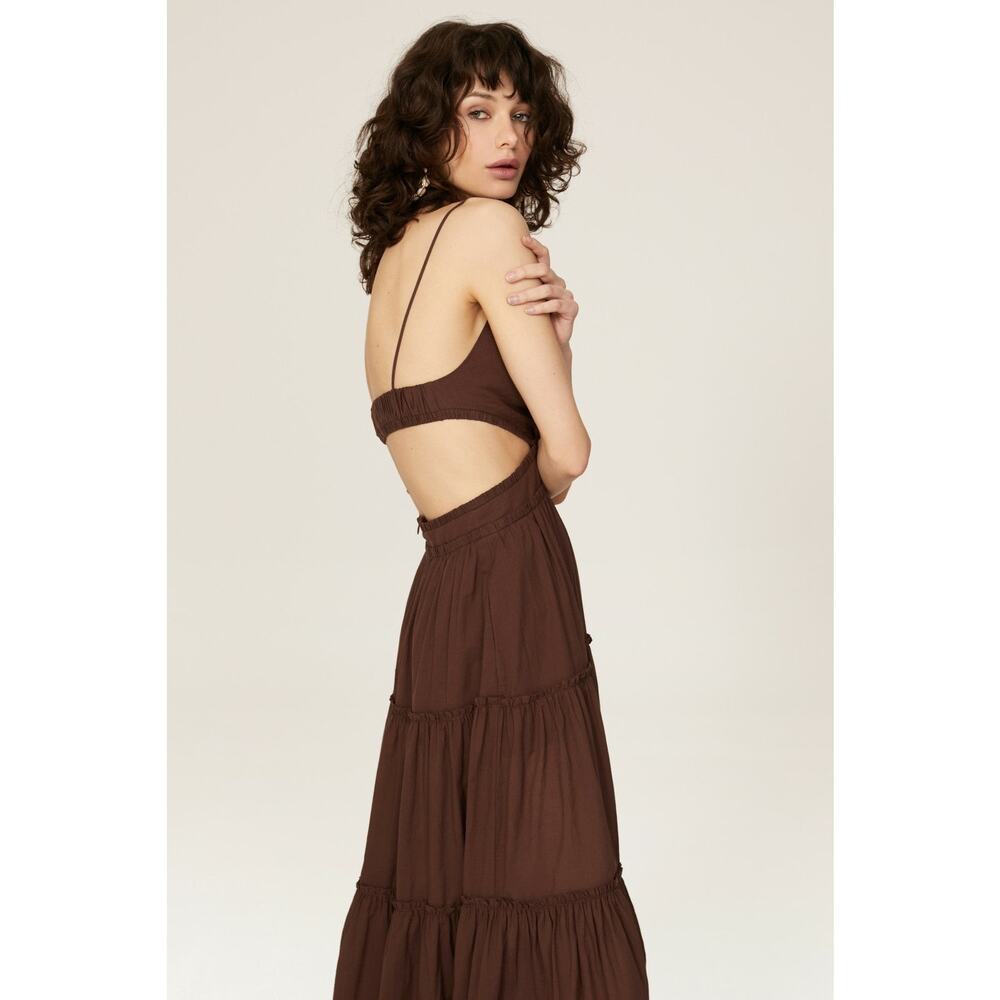 Bec + Bridge Carla Brown Cutout V-Neck Sleeveless Tiered Maxi Dress Size 8 - Picture 2 of 16